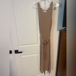 Pink Lily Tan Ribbed Midi Dress